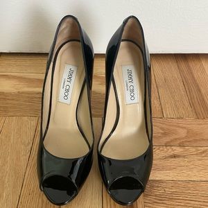 Jimmy Choo patent leather peep toe pumps